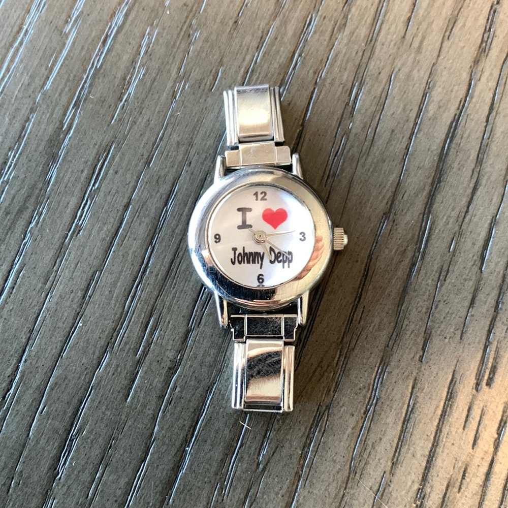 Italian link charm bracelet watch face - I heart Johnny Depp